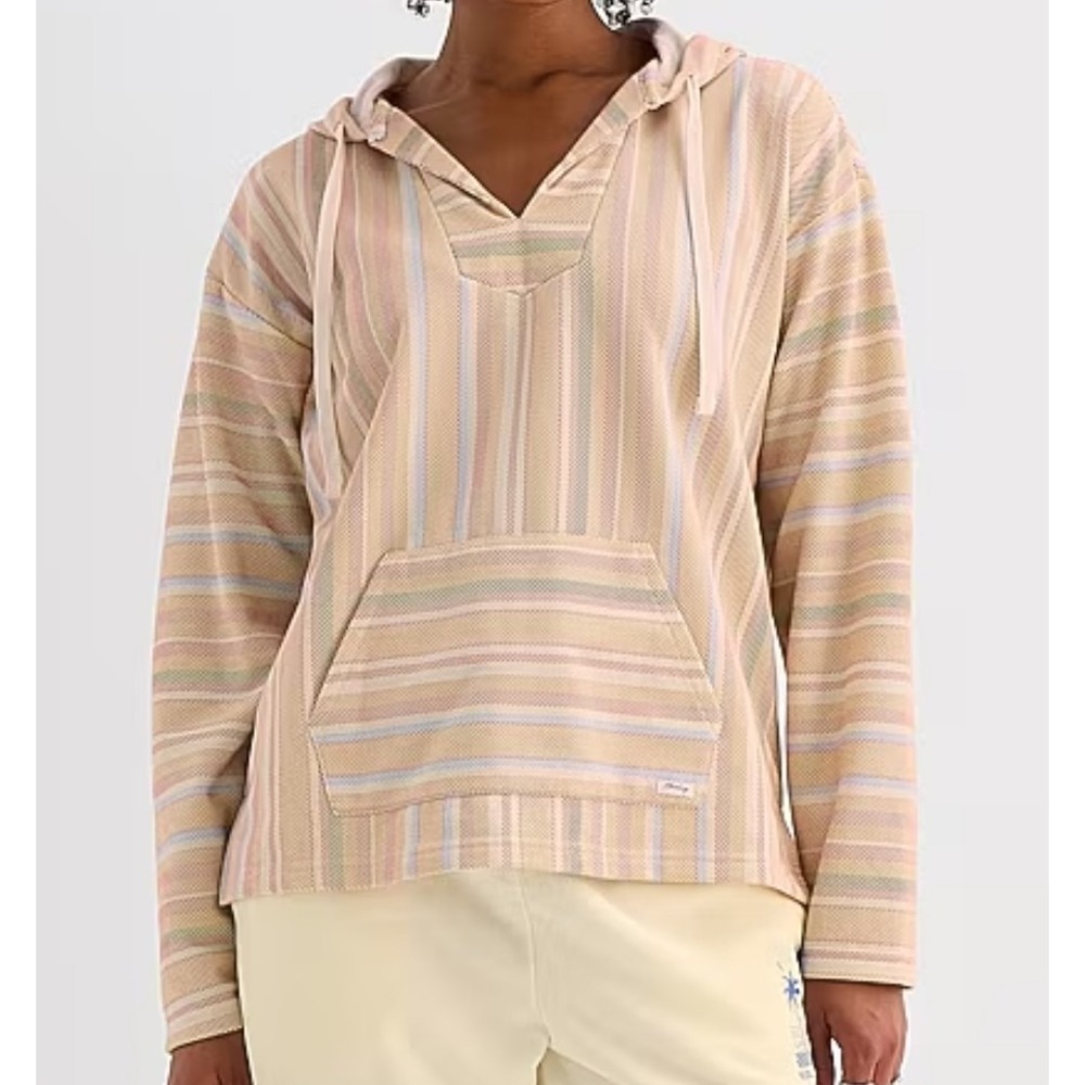 Hurley Women's Baja Hoodie OG Hooded Poncho Striped Surf Beach Country Tan NWT